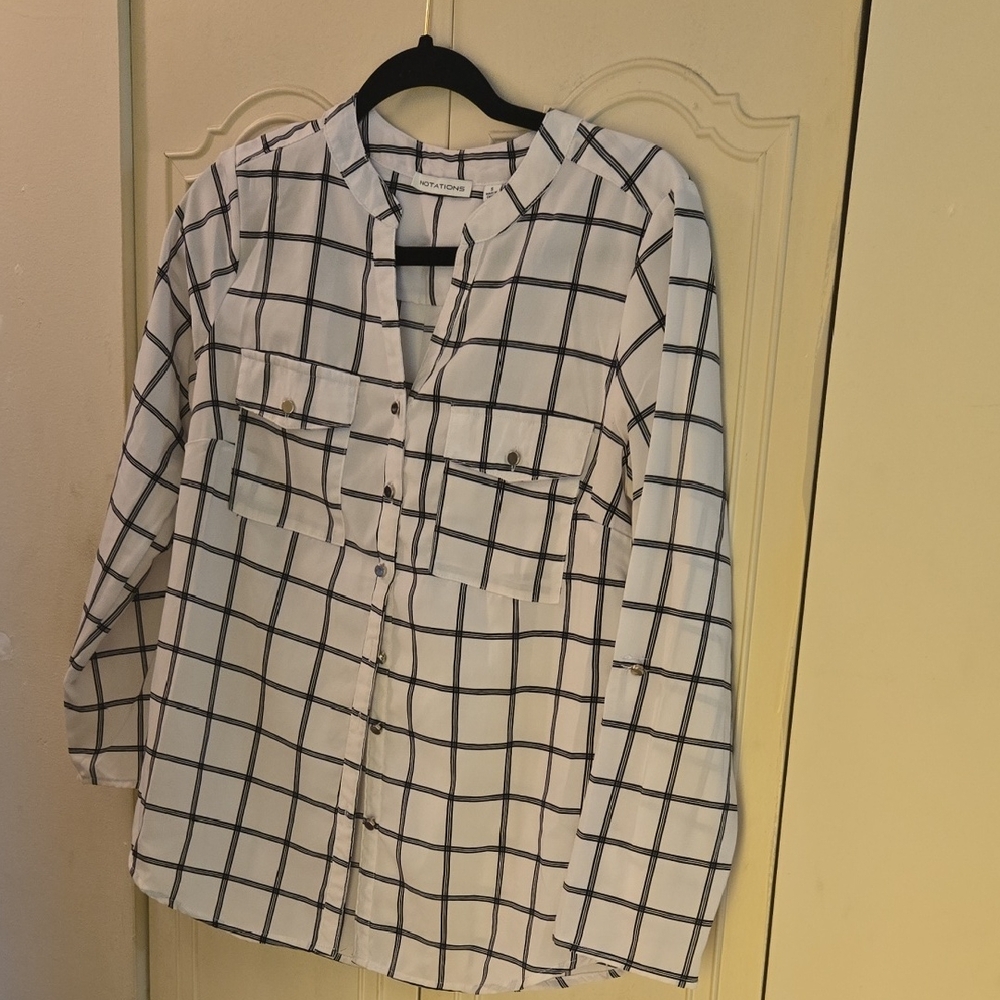 Notations Black and White Checkered Blouse